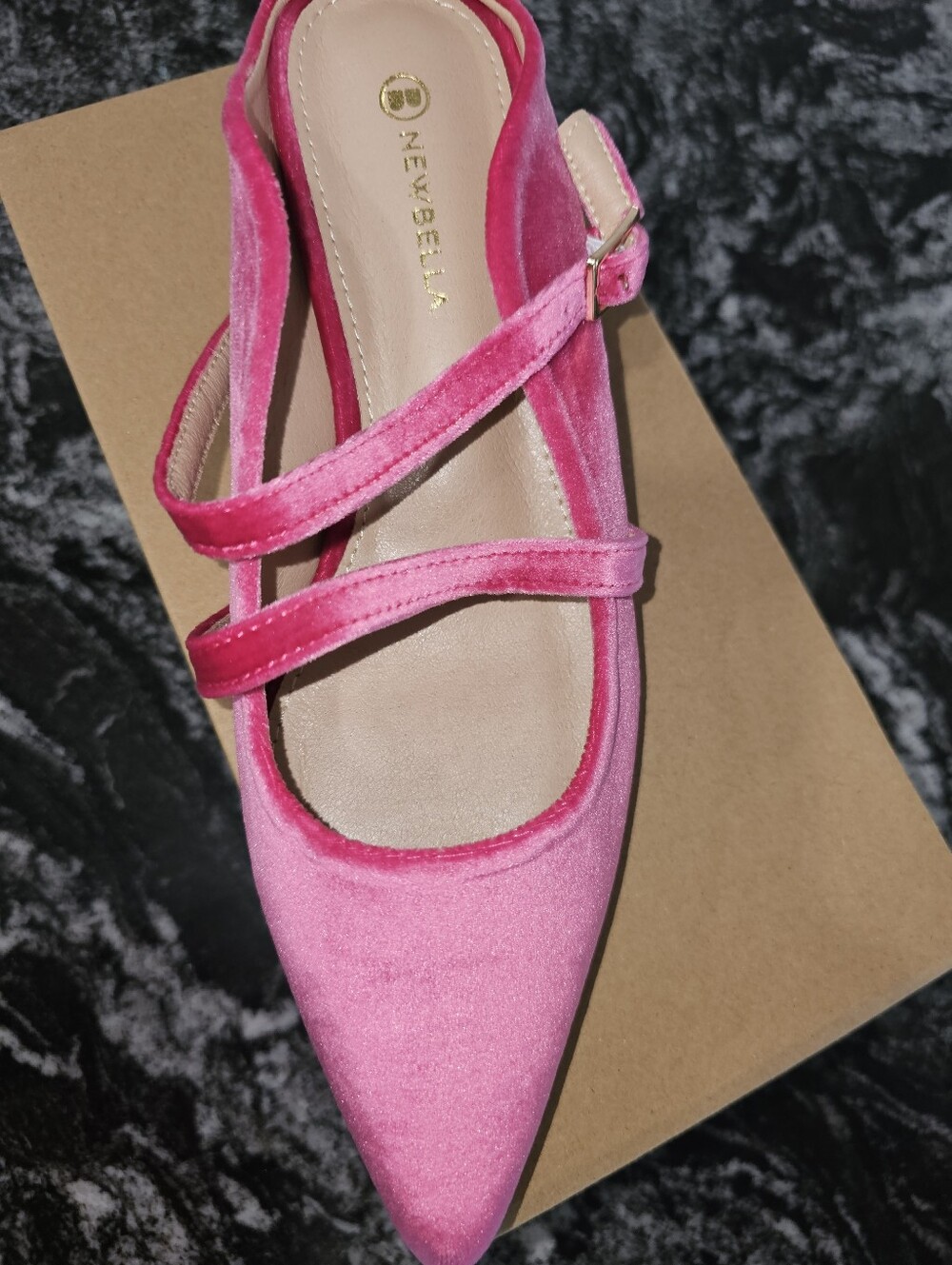 Newbella Pink Velvet Pointed Mary Jane Flats